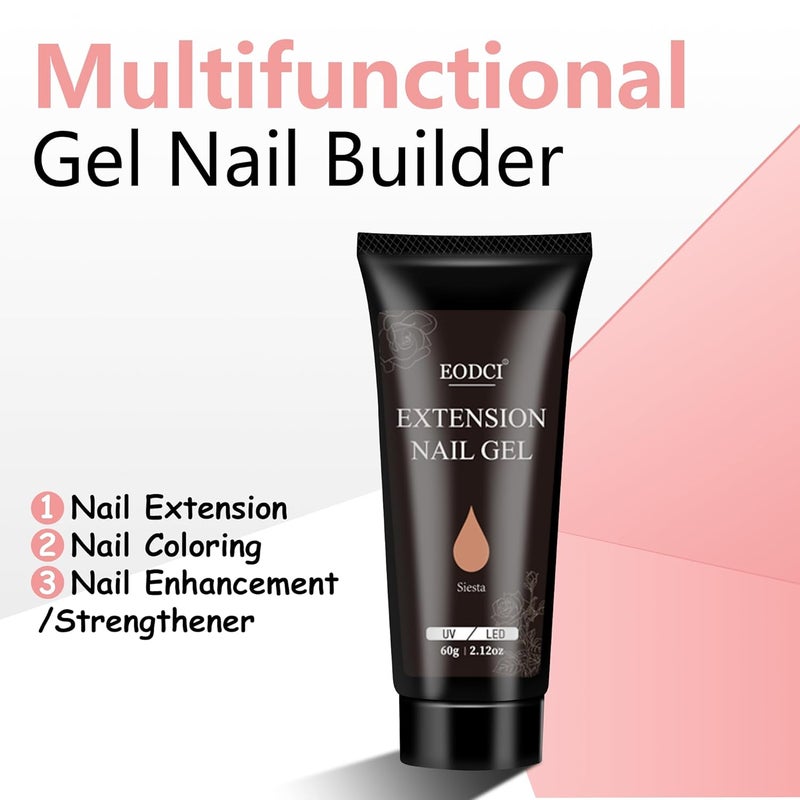 eodci Nude Poly Extension Gel, 60g Nude Poly Nial Gel Builder for Nail Art Decoration, Natural Pink Nail Thickening Poly Extension Easy to DIY Use at Home Need UV Lamp - Image 2